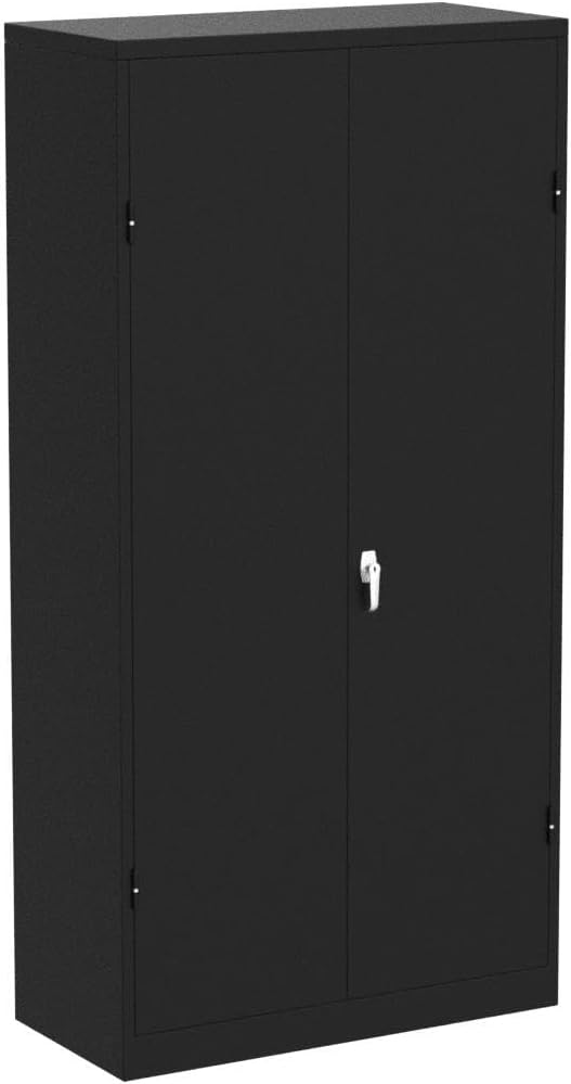 Black Metal Storage Cabinet Doors, 72" Locking Steel Storage Cabinet with Shelves