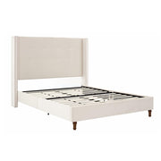 Upholstered Queen Bed with Nailhead Trim Wingback Headboard Ivory - Queen