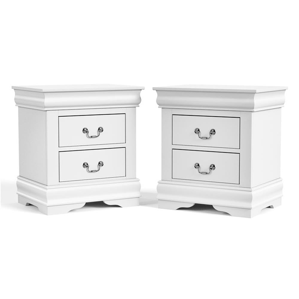 Transitional Wood 2-Drawer Nightstand in White
