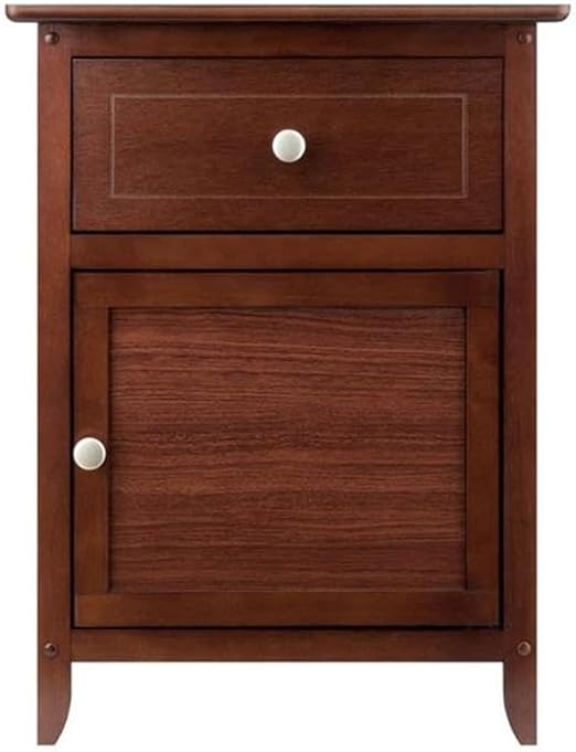 Modern 1 Drawer Wooden End Table Nightstand with Cabinet in Espresso