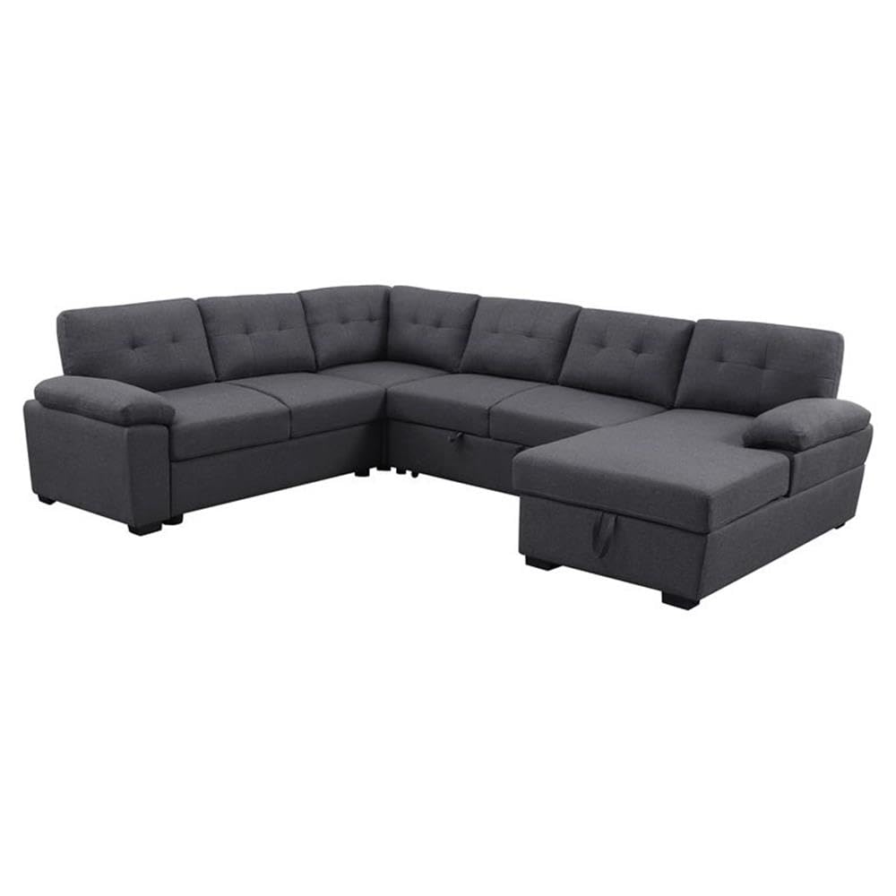 5-Seat Fabric Sleeper Sectional Sofa with Storage in Dark Gray