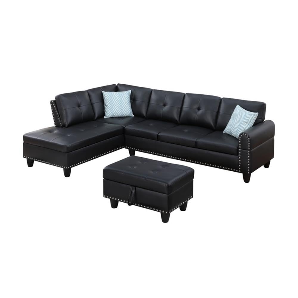 Transitional PU Faux Leather Sectional Sofa with Lift-top Storage Ottoman