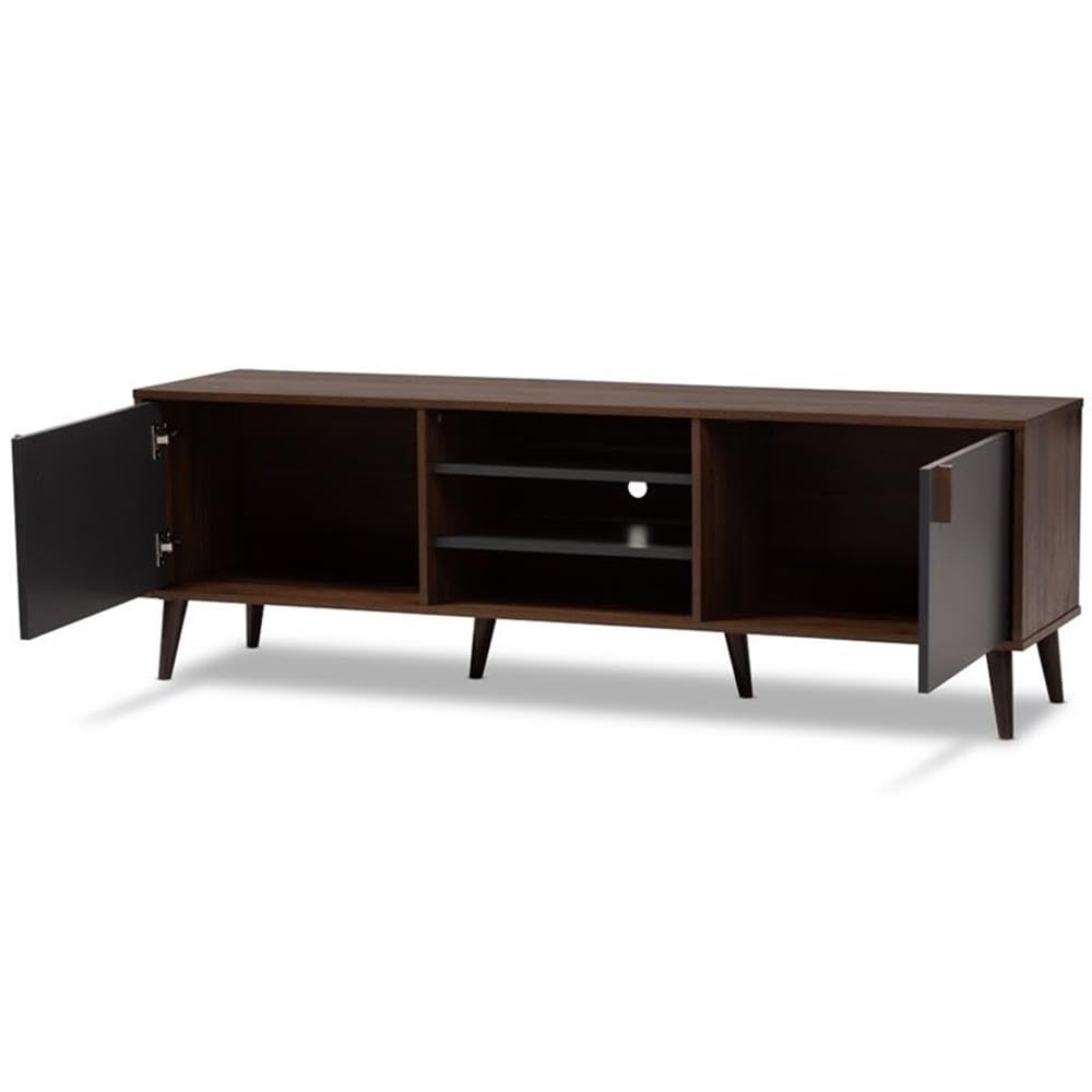 Samuel 5-Shelf Wood TV Stand, Walnut Brown and Dark Grey