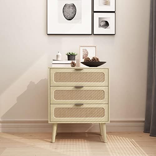 2 Sets of Rattan Nightstand Dresser Chest of 3 Drawers