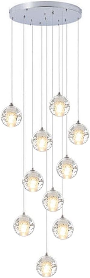Long Loft Chandelier High Ceilings Crystal Ball Raindrop Pendant Lighting G4 3000K Warm