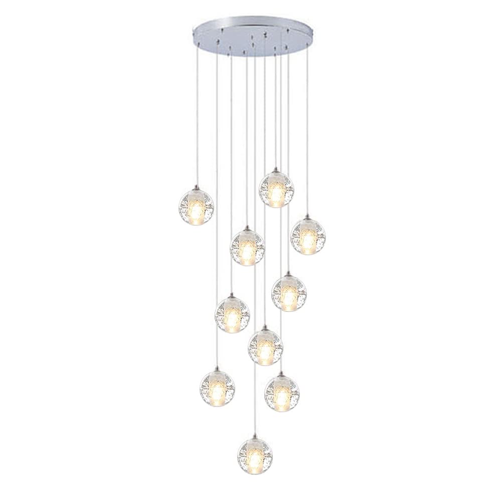 Long Loft Chandelier High Ceilings Crystal Ball Raindrop Pendant Lighting G4 3000K Warm