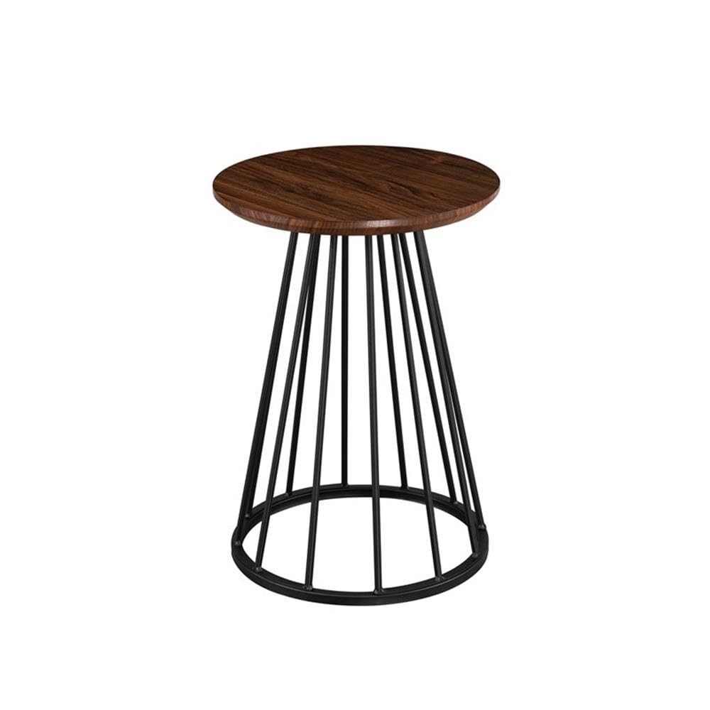 Vivv Modern Round Metal-Base Side Table, 16 Inch, Dark Walnut
