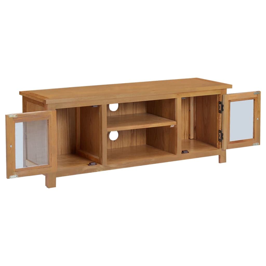 TV Stand - Durable Solid Oak Wood TV Cabinet with Doors and Open Compartments for Storage