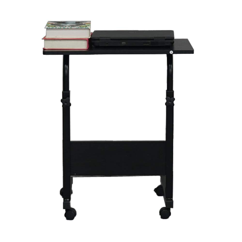 Black Adjustable Rolling Laptop Table with Side Storage