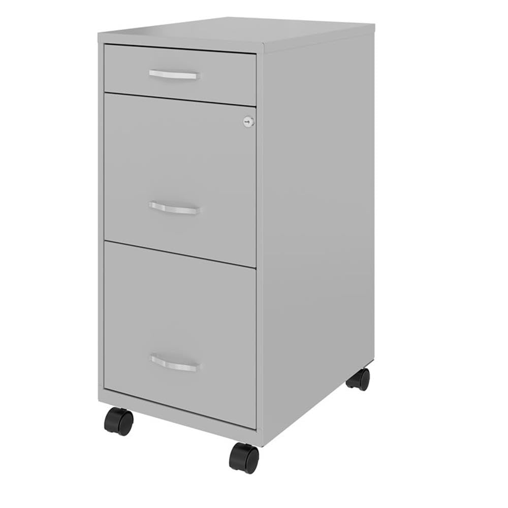 3 Drawers 29.52" Vertical Silver Metal Filing Cabinet Lockable Pre-Assembled Movable