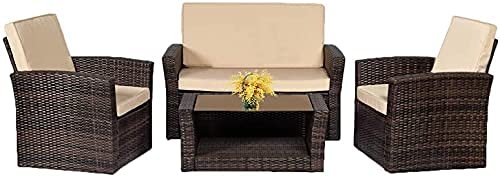 4 Pieces Patio Sectional Sofa Rattan Chair Outdoor Backyard Porch Poolside Balcony Garden