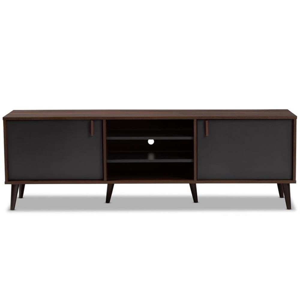 Samuel 5-Shelf Wood TV Stand, Walnut Brown and Dark Grey