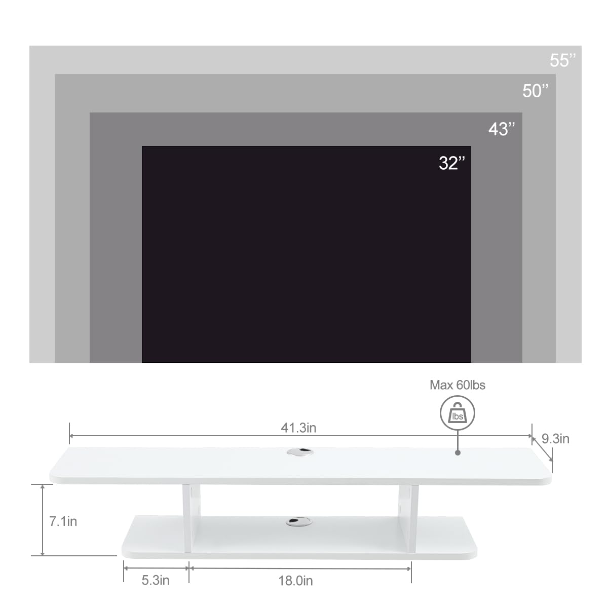 Floating TV Stand, Wall Mounted Entertainment Center and Cabinet Shelf