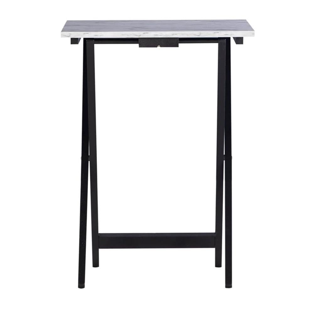 ModMarble 5-Piece Faux Marble Folding TV Tray Table Set with Storage Stand