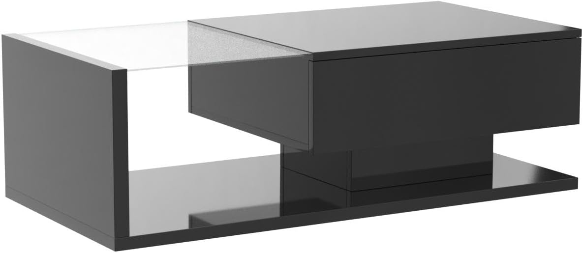 Coffee Table, 2-Tier Rectangular Coffee Table with Tempered Glass, Modern Cocktail Table