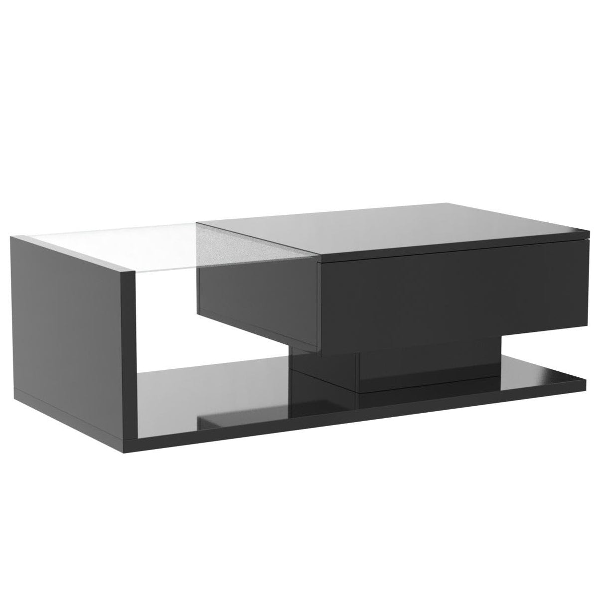 Coffee Table, 2-Tier Rectangular Coffee Table with Tempered Glass, Modern Cocktail Table