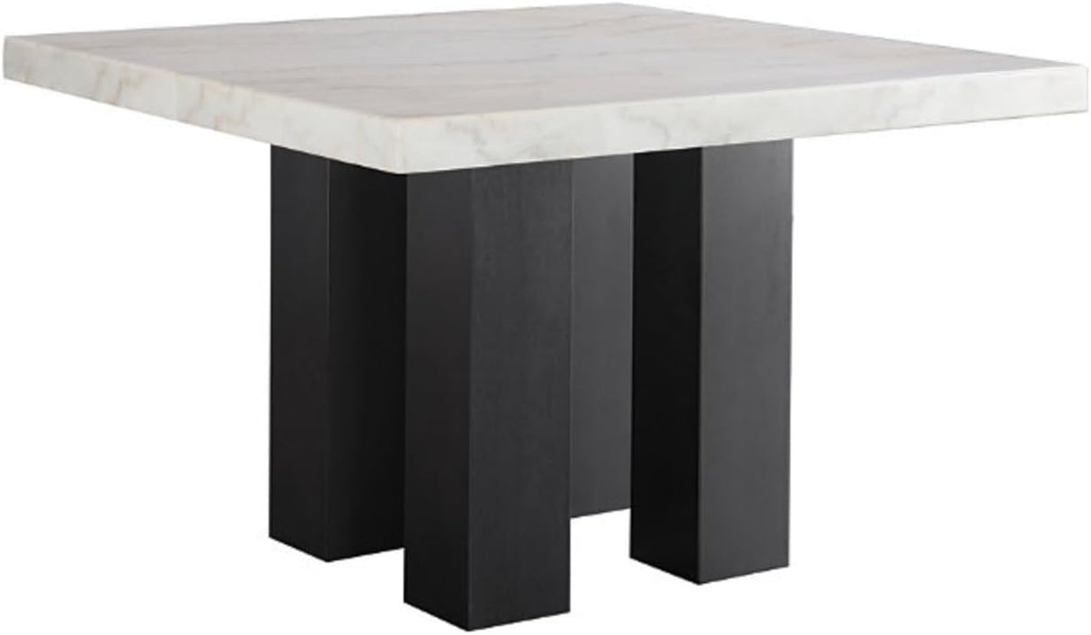 5-Piece Square Dining Set with White Faux Marble Top and Blue Upholstered Chairs