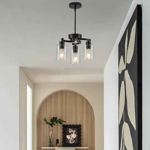 3 Lights Farmhouse Black Chandeliers Adjustable Height Hanging Modern Industrial Ceiling Pendant Lights