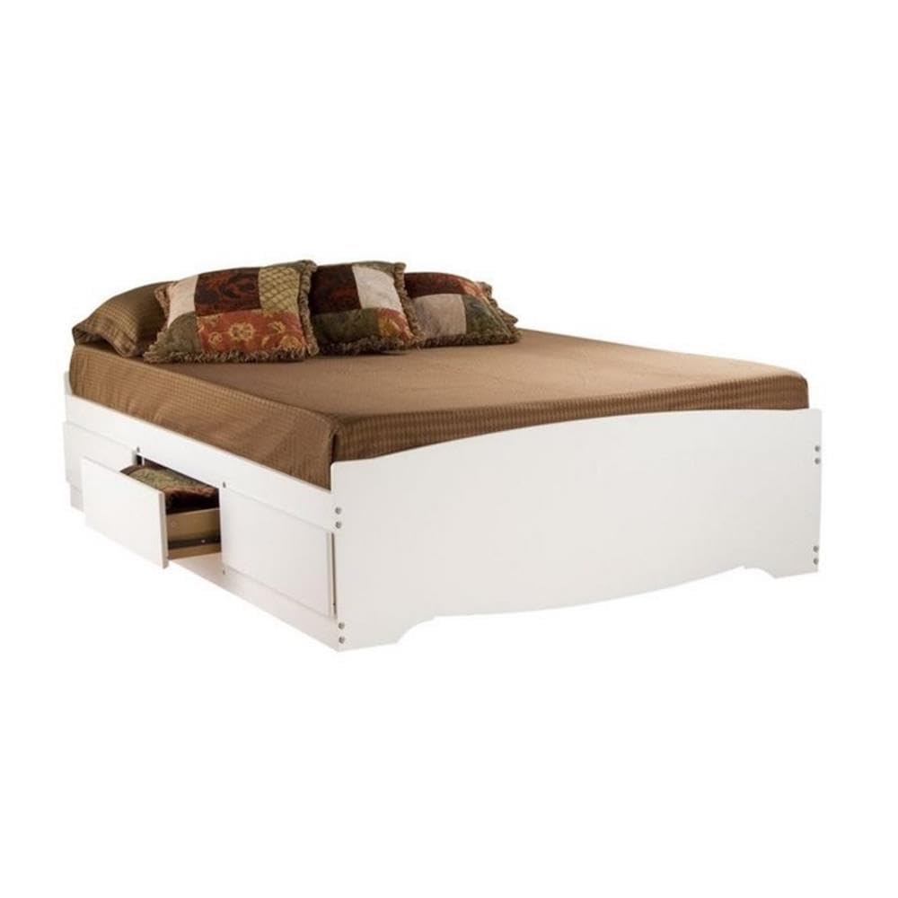 Contemporary Wood Full Platform Storage Bed in White