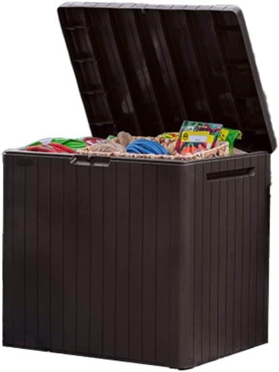 City 30 Gallon Resin Outdoor Storage Box and Patio Furniture Side Table for Pool and Garden Accessories