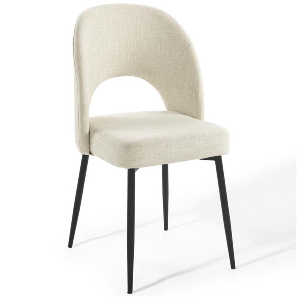 Modern Fabric Dining Chairs Set of 2 - Black Metal Frame with Beige Upholstery