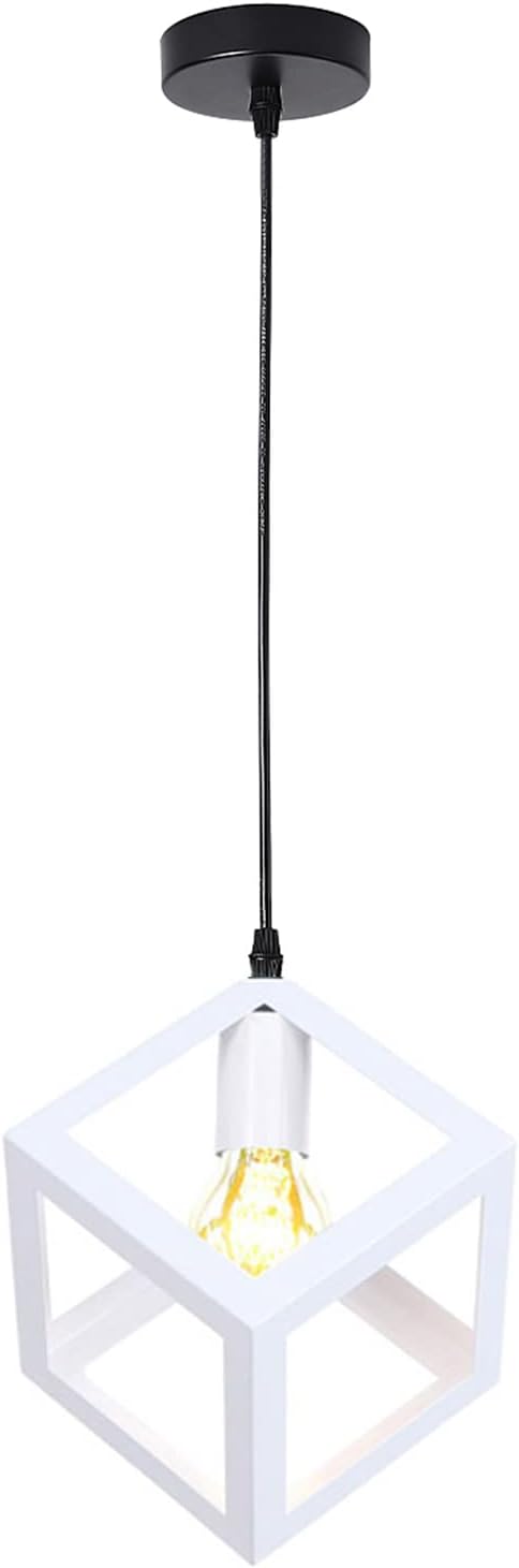 Retro Cage Pendant Light Industrial Cube Metal Pendant Lights Accessory Ceiling E27