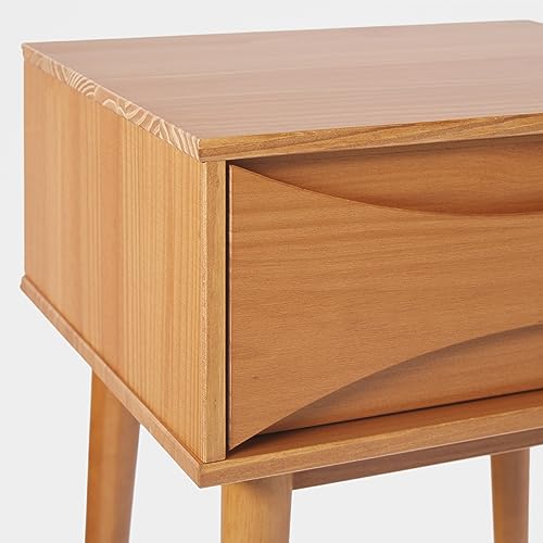 Edison Modern Solid Wood Retro 1-Drawer Nightstand, 25 Inch, Caramel