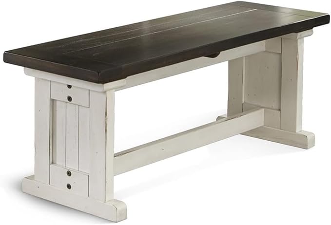 Carriage House Farmhouse Wood Side Bench in Off White Dark Brown (Tobacco Leaf)