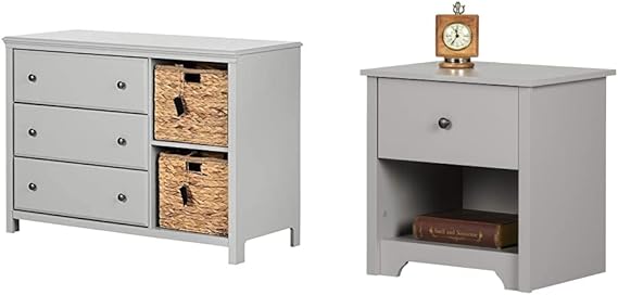 Cotton Candy 3-Drawer Dresser with Baskets Pure White and Rustic Oak, Coastal