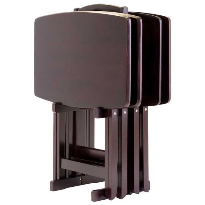 Wood Dylan 5-Piece Snack Table Set - Stylish Folding Tables in Espresso Finish