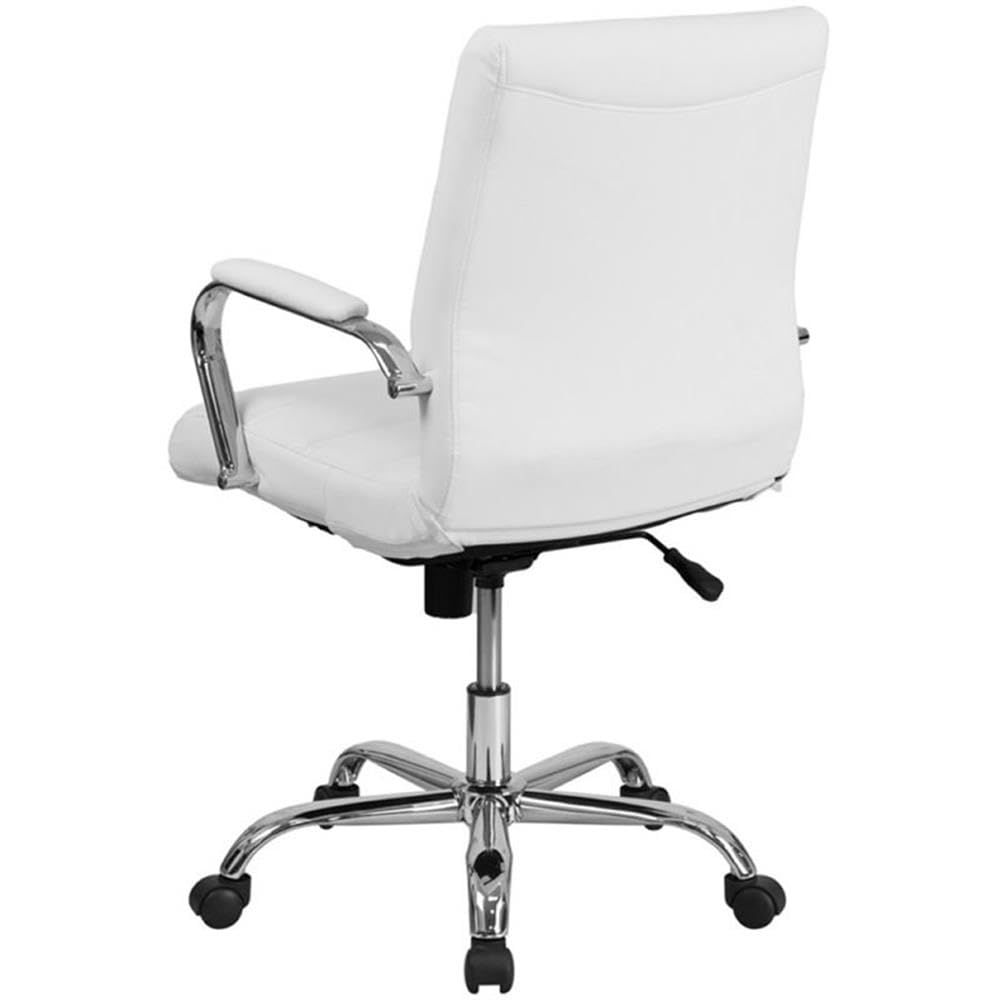 Contemporary Faux Leather Mid Back Swivel Office Chair in White