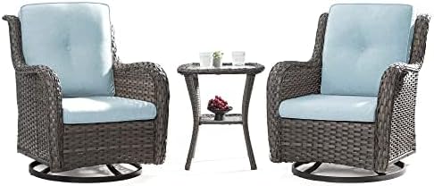 5 Piece Outdoor Patio Furniture Set Wicker Conversation Bistro Set Swivel Rocking Chairs with Side Table and Ottomans for Backyard, Porch, Deck(Mixed Grey/Orange)