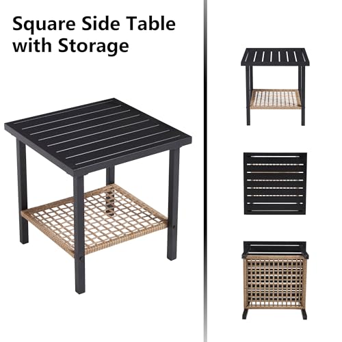 DAYRUS Swivel Outdoor Chairs Set of 2 with Side Table, 3 Pieces Patio Bistro Set with Armrests, High Back Wicker Swivel Rocker Patio Chairs, Upholstered Patio Conversation Set for Porch/Yard, Beige