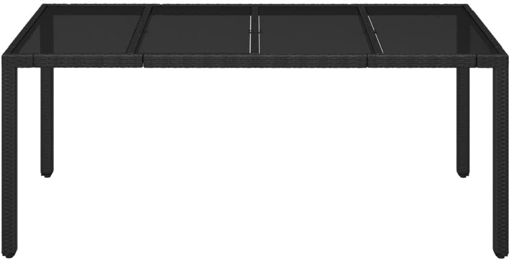 Outdoor Patio Dining Table with Glass Top - Black Poly Rattan 74.8"x35.4"