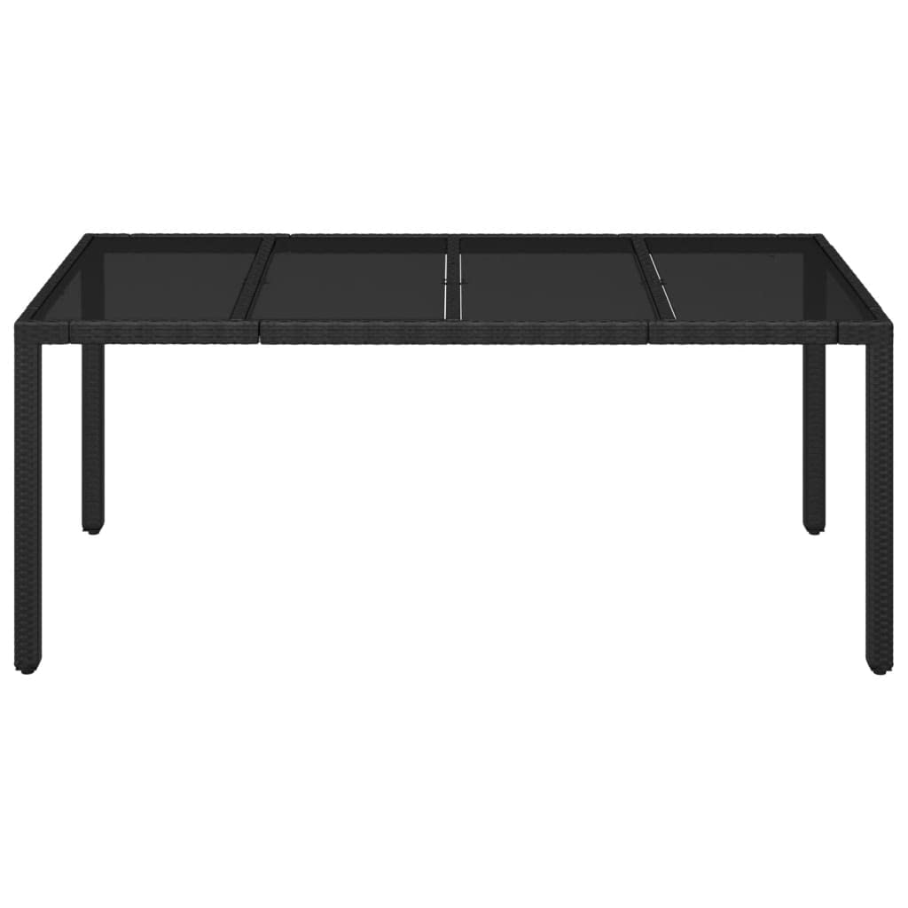 Outdoor Patio Dining Table with Glass Top - Black Poly Rattan 74.8"x35.4"