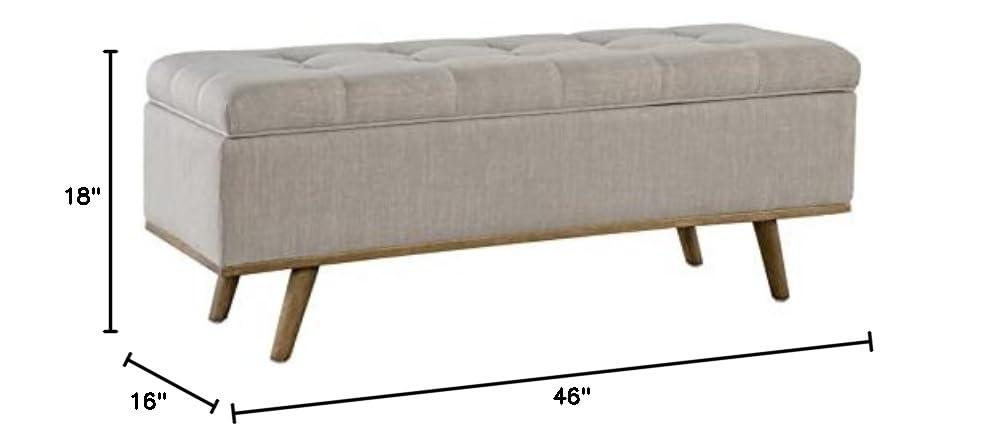 Stimpson Solid Wood and Fabric Storage Bench in French Beige
