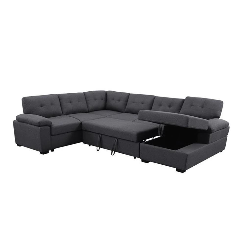 5-Seat Fabric Sleeper Sectional Sofa with Storage in Dark Gray