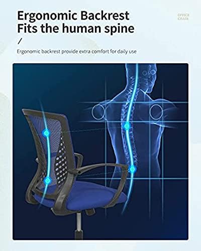 Mesh Computer Chair, Computer Chair with Lumbar Support & Arms,Height Adjustable Rolling Swivel Computer Chair, Home Office Chair Mid Back Task Chair, 250Lbs Home Office Chair for Adult, Blue