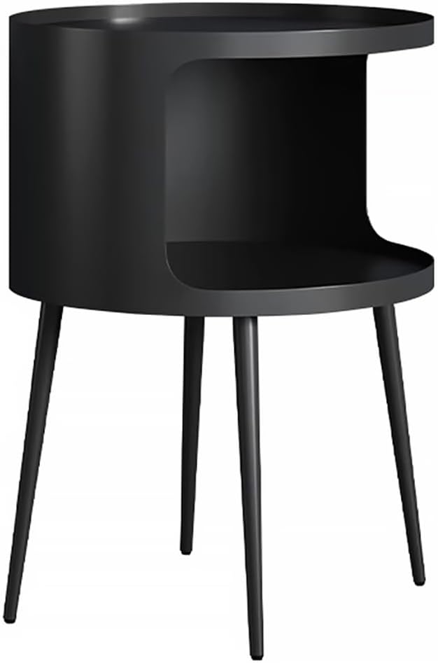 Modern Side Table, Small Round end Table with Open Storage for Small Spaces
