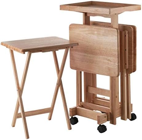WoodEase 5-Piece Wooden Snack Table Set with Removable Tray – Fully Assembled