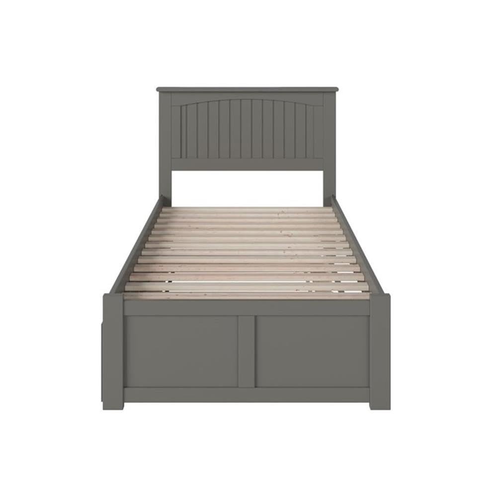 BOWERY HILL Twin XL Solid Wood Bed with Twin XL Trundle in Grey