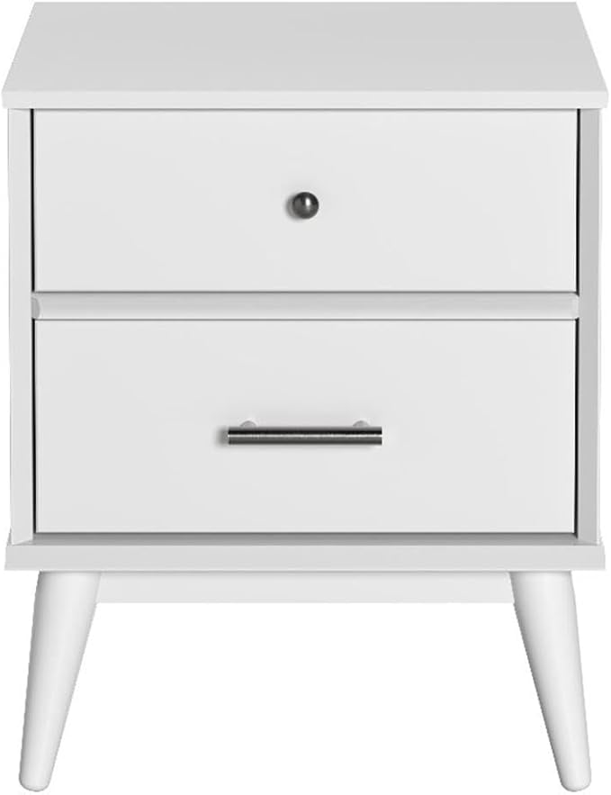 Mid-Century Two Drawer Nightstand/Constructed of Solid Wood/White Finish