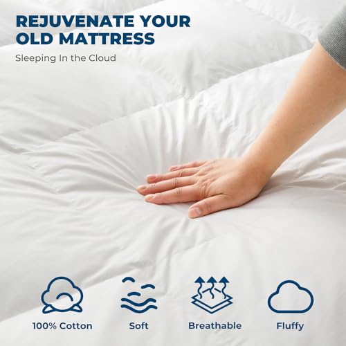 Down Feather Bed Mattress Topper,Down Matress Topper Cover with Straps