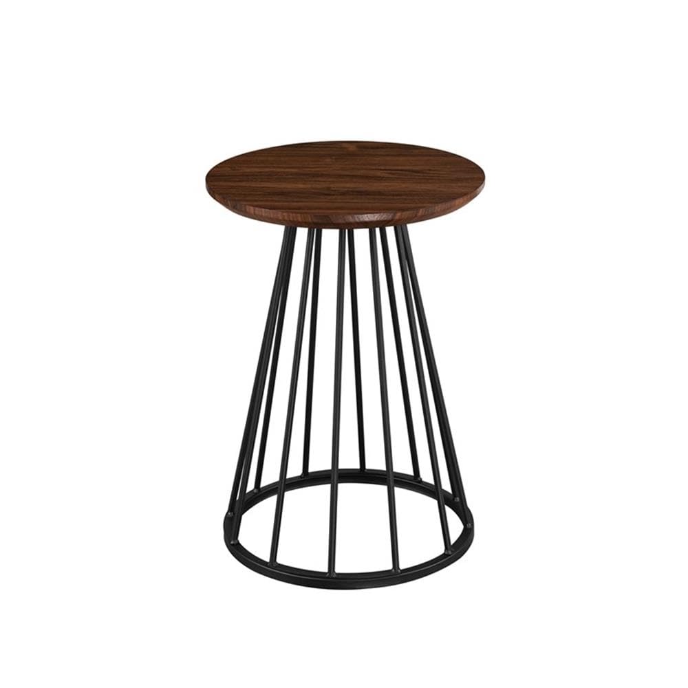 Vivv Modern Round Metal-Base Side Table, 16 Inch, Dark Walnut