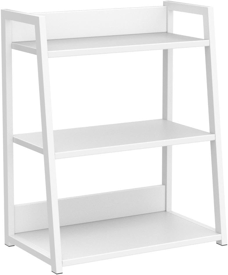 IOTXY 3 Tier Open Bookshelf - Steel and Wood Display Stand, 50CM Width Floor-Standing Bookcase, White