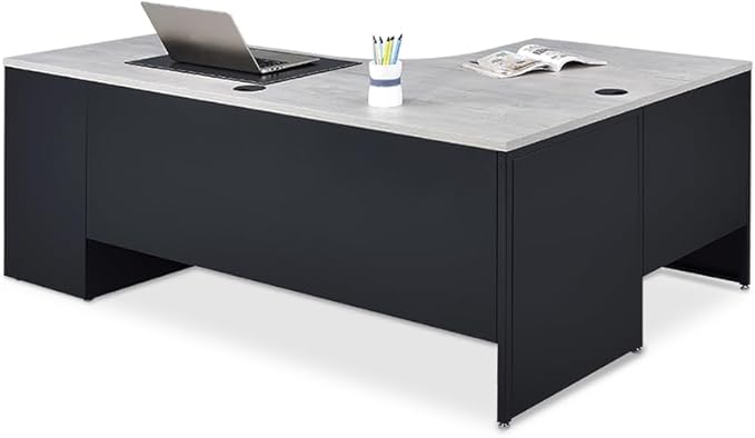 Carbon L Shaped Executive Office Desk - Durable Laminate Computer Desk