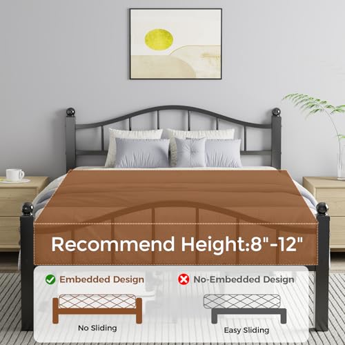 Queen Bed Frame with Headboard - Heavy Duty Metal Platform with Storage