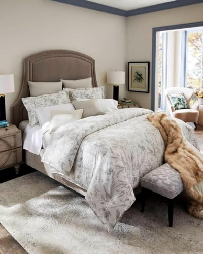 Genevieve Grey on White Floral Birds Butterfly Full Queen Comforter Only