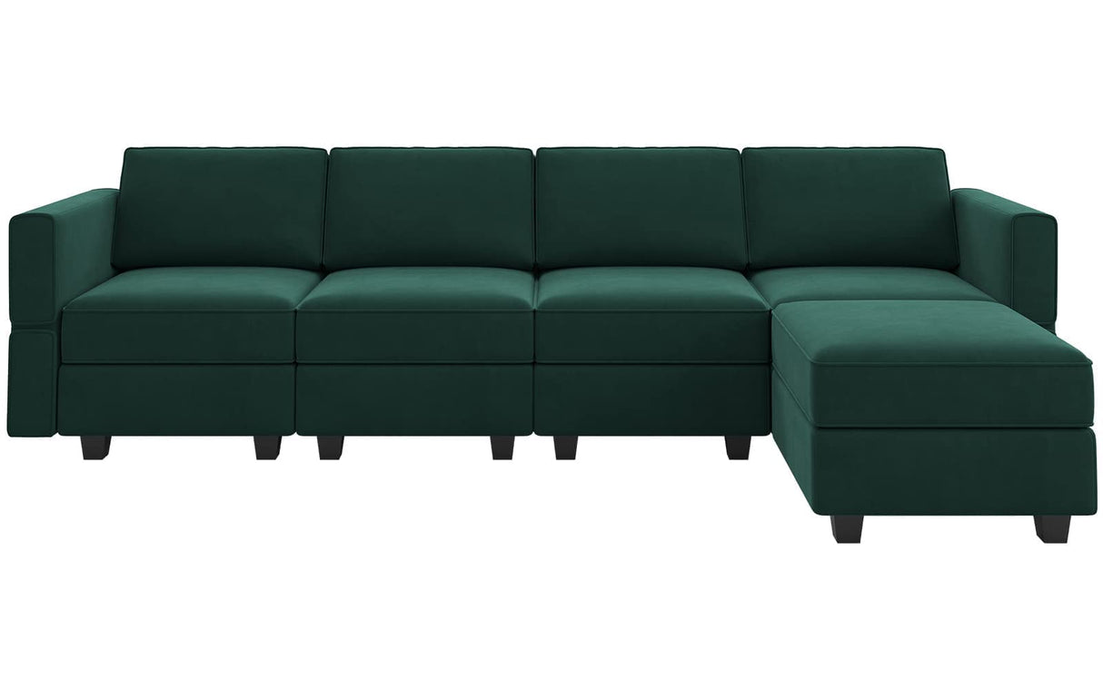 Belffin Modular Sectional Sofa Couch with Reversible Chaise - Velvet L Shaped Couch with Storage, 4-seat Convertible Green.…
