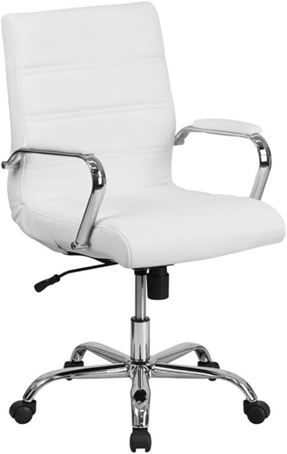 Contemporary Faux Leather Mid Back Swivel Office Chair in White